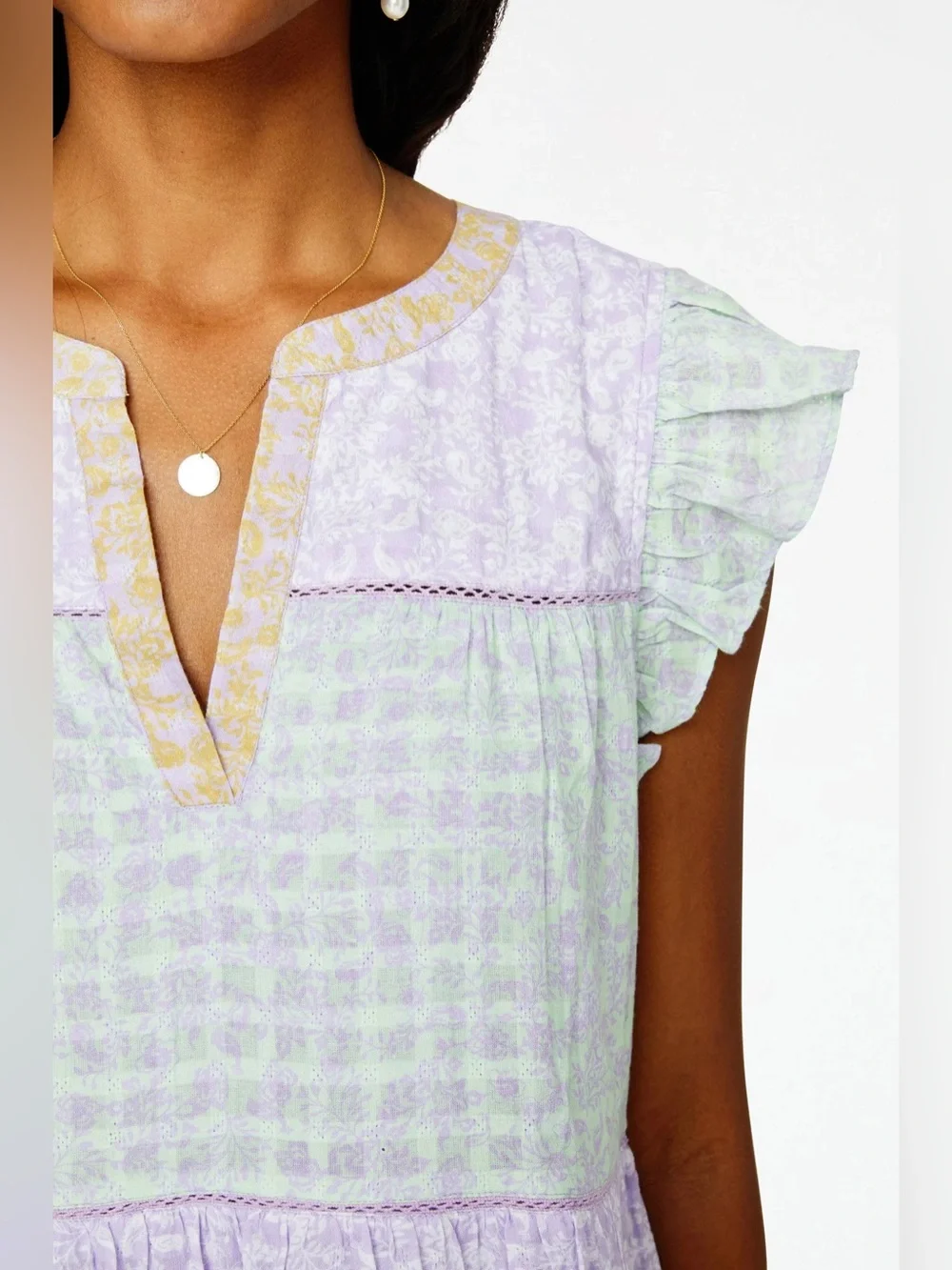 Roller Rabbit Ismay Pippa Tiered Mini Dress Pastel Purple Green Size XS